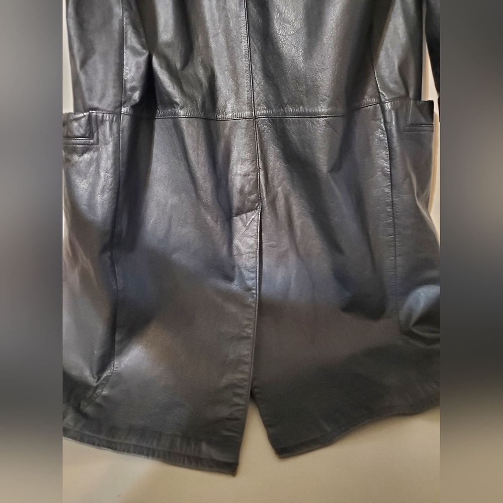 Y2k International Leather Collection Black Leather Trench Coat Size Small Petite - Picture 8 of 14
